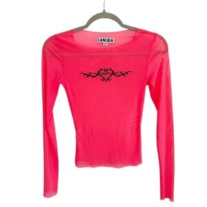 I AM GIA Neon Pink Mesh Long Sleeve Top Size XS